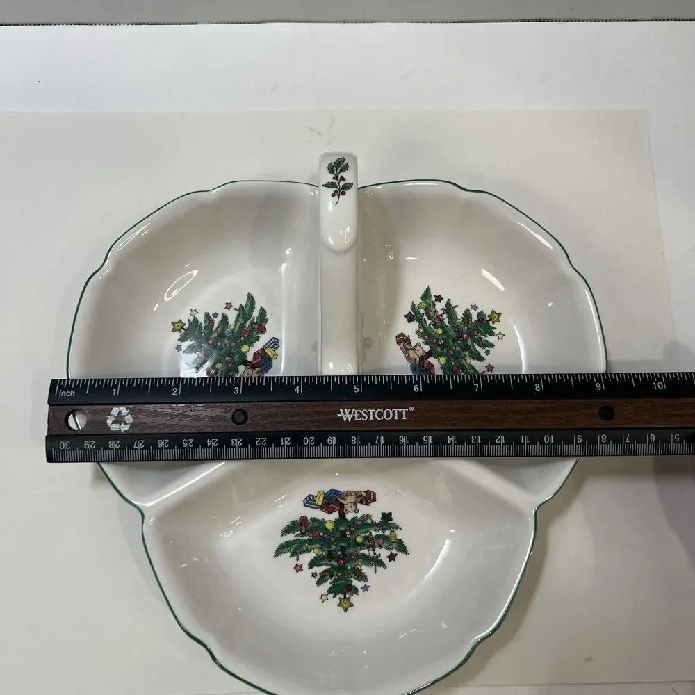 Nikko Christmastime Three Section Serving Tray Dish w/box EUC Happy Holidays